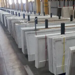 White prefabricated quartz countertop with an eased edge