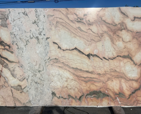 Rosa Bella – Soft rose-hued marble with creamy undertones and gentle veining; warm and inviting aesthetic.