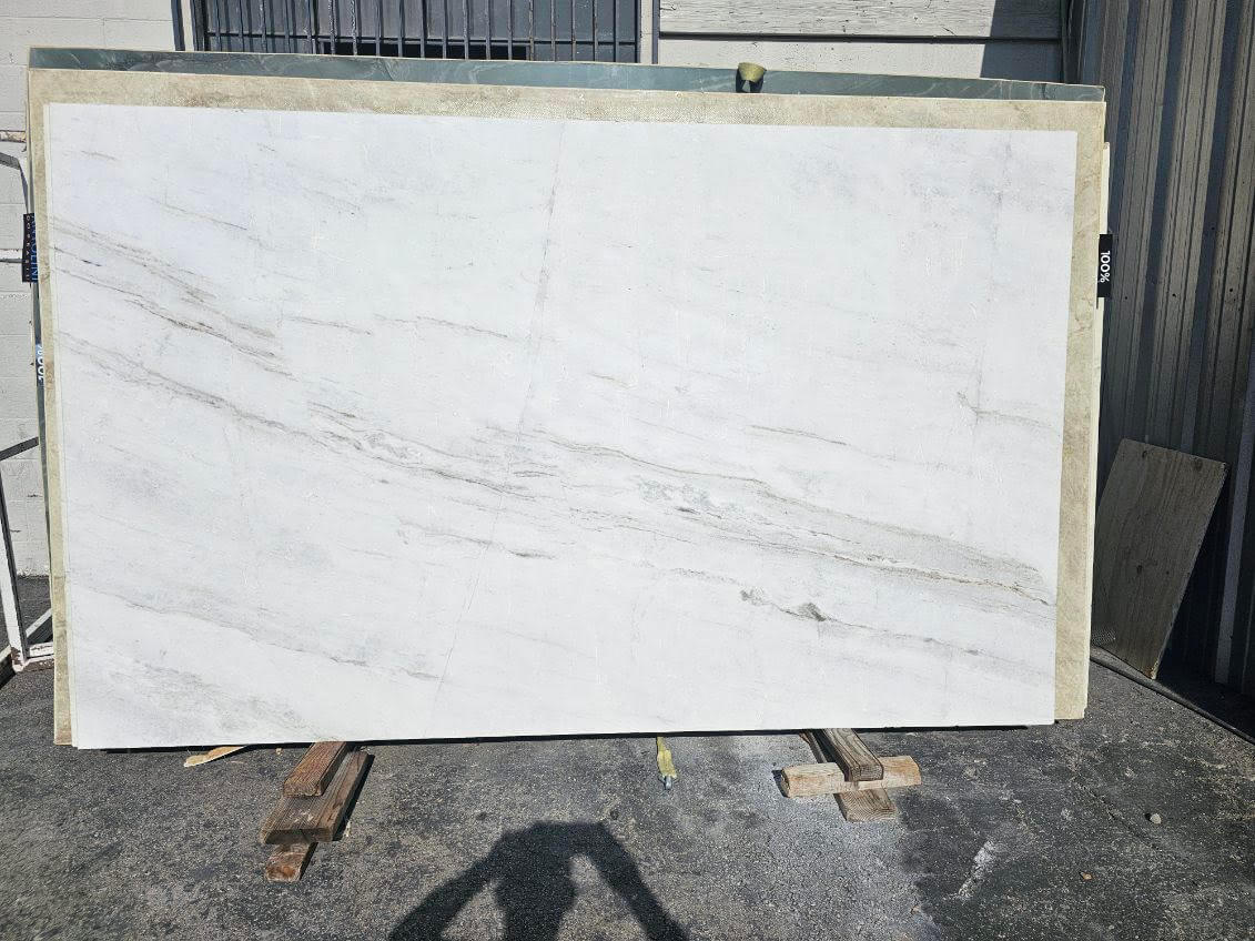 Pure white background with thick, elegant gray veining.