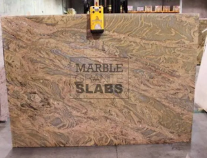 Colombo Gold Granite Slab – warm golden granite with gray and cream swirls