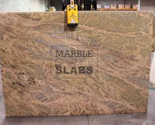 Colombo Gold Granite Slab – warm golden granite with gray and cream swirls