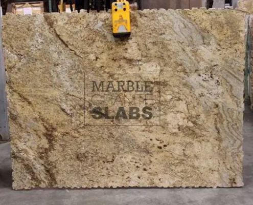 Giallo Rio Granite Slab – golden granite with dark brown mineral accents
