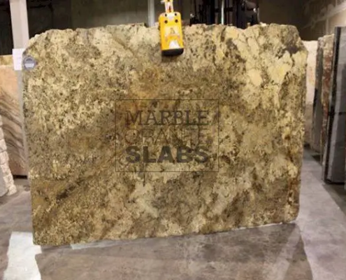 Golden Beaches Granite Slab – sandy golden granite with flowing veining
