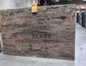Lady Dream Granite Slab – beige granite with dramatic burgundy and gray veining