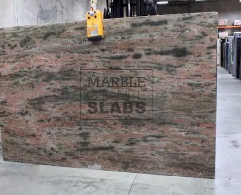 Lady Dream Granite Slab – beige granite with dramatic burgundy and gray veining