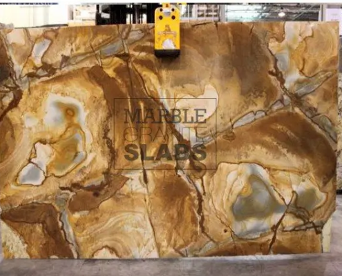 Stonewood Granite Slab – wood-like granite with brown and gold streaks
