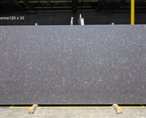 120 x 55 slab. Medium gray quartz with subtle texture for contemporary and transitional interiors.