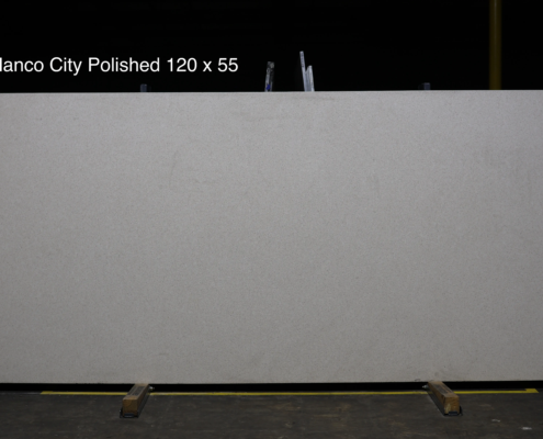 120 x 55 slab. Bright polished white quartz with fine detail for a crisp, modern countertop finish.
