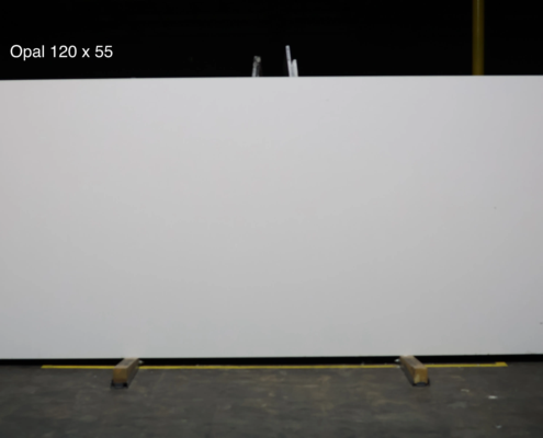 120 x 55 slab. Crisp white quartz for simple modern countertops, bright kitchens, and versatile design palettes.