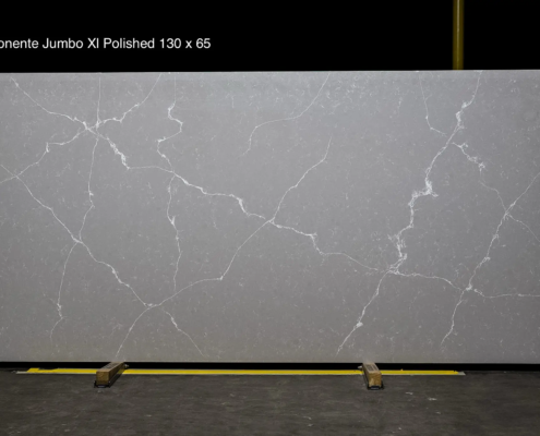 130 x 65 slab. Gray quartz with bold crackle-style veining for dramatic contemporary kitchens and statement islands.