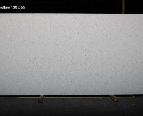 130 x 55 slab. White quartz with fine dark speckling for crisp modern kitchens and easy-to-match design palettes.
