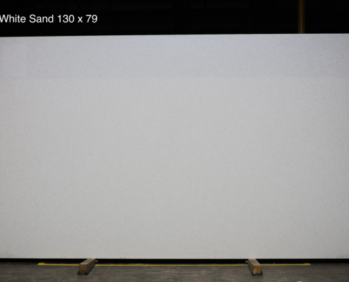 130 x 79 slab. Oversized white quartz with soft fine detail for large islands, seamless layouts, and bright modern spaces.