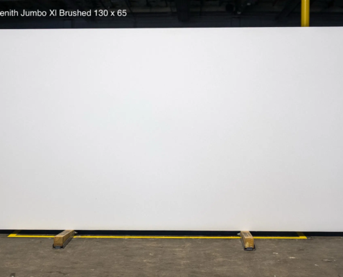 130 x 65 slab. Clean white brushed quartz for sleek contemporary kitchens and refined modern countertop installations.
